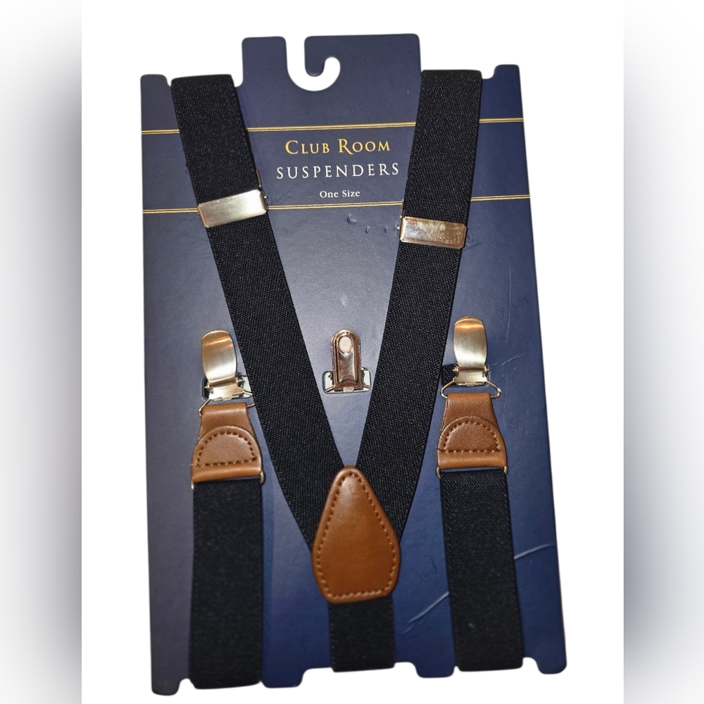 Club Room Men's Navy BLUE Suspenders Brown Tan Metal